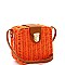 Push-Lock Woven Bamboo Rattan Boxy Crossbody Shoulder Bag