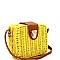 Push-Lock Woven Bamboo Rattan Boxy Crossbody Shoulder Bag