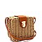 Push-Lock Woven Bamboo Rattan Boxy Crossbody Shoulder Bag