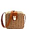 Push-Lock Woven Bamboo Rattan Boxy Crossbody Shoulder Bag
