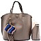 ES1004-LP Tassel and Colorful Coin Purse Accent 2 in 1 Tote