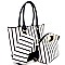 ES1811-LP Pinstripe Print 3 in 1 Shopper Tote Satchel Wallet Value SET