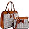 Bow Accent Checker Print 2 in 1 Satchel Crossbody SET MH-EW3013