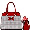 Bow Accent Checker Print 2 in 1 Satchel Crossbody SET MH-EW3013
