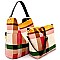 Checker Plaid Print Linen Side Pocket 2 in 1 Hobo MH-F0219