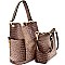 F0222-LP Ostrich Embossed Side Pocket 2 in 1 Tall Hobo Stone