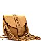 Braid Accent Felt-Suede Fringed Flap Cross Body MH-F8500