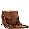 Braid Accent Felt-Suede Fringed Flap Cross Body MH-F8500
