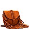 Braid Accent Felt-Suede Fringed Flap Cross Body MH-F8500
