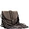 Braid Accent Felt-Suede Fringed Flap Cross Body MH-F8500