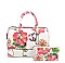 2-in-1 Glossy Flower Printed Boston Satchel Set
