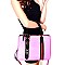 GF6765-LP Studded Buckle Accent Color Block Striped Satchel