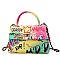 Large Graffiti Quilted Top-Handle Satchel Purse