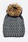 Trendy Racoon Fur Pom Pom Chevron Knit Beanie LA-EMH8578