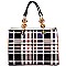 GZ6157-LP  Plaid Checker Pattern Chain Accent Patent Tote