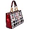 GZ6157-LP  Plaid Checker Pattern Chain Accent Patent Tote