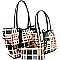 Plaid Checker Print Patent 3 in 1 Twin Tote Wallet SET MH-GZ7301W