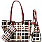 Plaid Checker Print Patent 3 in 1 Twin Tote Wallet SET MH-GZ7301W