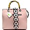 HG0037-LP Stud and Multi-colored Circle Accent Strap Bamboo Satchel