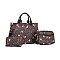 3-IN-1 Oval-Chery Monogram Print Satchel With Crossbody & Wallet Set