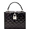 JT135-Q Turn-Lock Accent Medium Box Satchel Palm Quilted