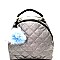 JY0163-LP Pom Pom Accent Metallic Quilted Fashion Backpack