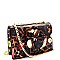 2-Way Flower Accent Leopard Print Patent Shoulder Bag