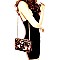 2-Way Flower Accent Leopard Print Patent Shoulder Bag