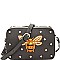 K6-6579-LP Rhinestone Bee Charm Pearl Accent Boxy Shoulder Bag