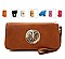 Double Zipper Emblem Accent Wristlet Wallet