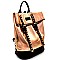 Stud Accent Metallic Fold-Over Fashion Backpack MH-KY7012