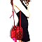 L0115-LP Gold-tone Studded Velvet Pom Pom Drawstring Bucket Bag