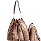 L0131-LP Uniquely Folded 2 in 1 Ostrich Drawstring Bucket Shoulder Bag