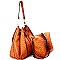 L0131-LP Uniquely Folded 2 in 1 Ostrich Drawstring Bucket Shoulder Bag