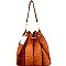 L0131-LP Uniquely Folded 2 in 1 Ostrich Drawstring Bucket Shoulder Bag