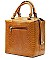 Elaborate Rhinestone Lock Snake Skin Boxy Shape Satchel