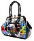 MAGAZINE PRINT HANDBAG WITH JEWEL TOP CLOSURE