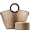 Wooden Handle Ostrich Print Satchel Wallet SET MH-LF1651W