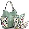 3 in 1 Flower Butterfly Print Whipstitched Hobo Wallet SET