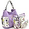 3 in 1 Flower Butterfly Print Whipstitched Hobo Wallet SET