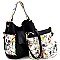 3 in 1 Flower Butterfly Print Whipstitched Hobo Wallet SET