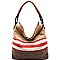 LG0015-LP Color Block Stripe Print Linen Hobo