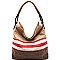 LG0015-LP Color Block Stripe Print Linen Hobo