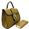 [S]LHU0341W-LP Buckle Accent Flap Satchel SET with Wallet