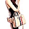 LHU080  Striped Satchel Value SET with Rhinestone Bee Charm Crossbody