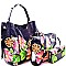 Fashionable Flower Butterfly Print Patent 3 in 1 Hobo Wallet SET MH-LHU2042W