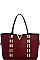 V METAL ACCENT High Quality Faux Leather Tote