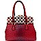 LJQ019-LP Metal Ring Accent Ostrich Embossed Jewel-Top Satchel