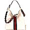 LMS022W Flower Accent Strap Center Stripe Hobo Wallet SET