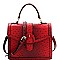 Buckle Accent Ostrich Embossed Flap Satchel MH-LMS089